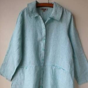 FLAX DESIGNS LINEN DAILY DUSTER, LAGENLOOK Color: Seaglass SMALL